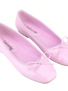 Belovely Women’s Ballet Flats – Square Toe Bowknot with Coquette Aesthetic